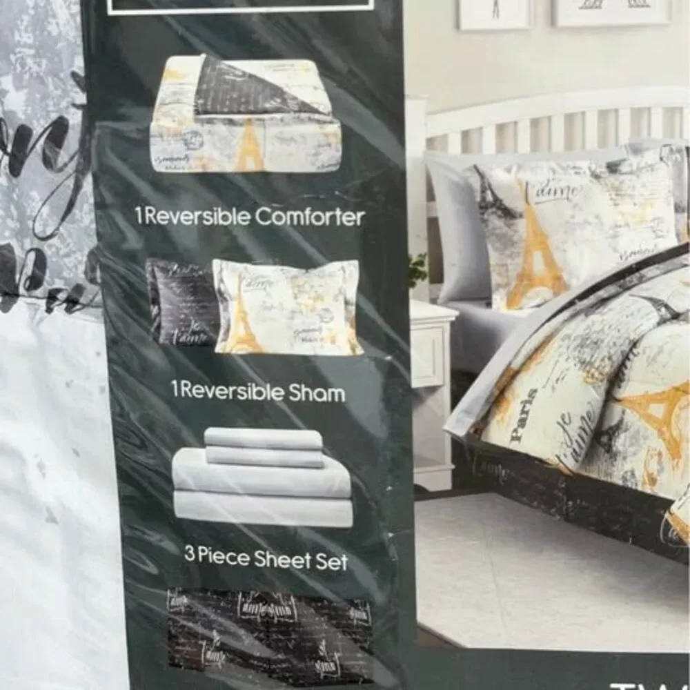 6 Piece TWIN Paris Comforter Set New